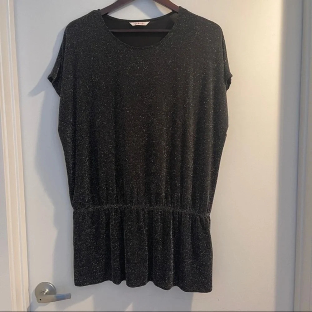 Top tunic XL shorts sleeves small sparkly Camaieu black‎ elastic waist